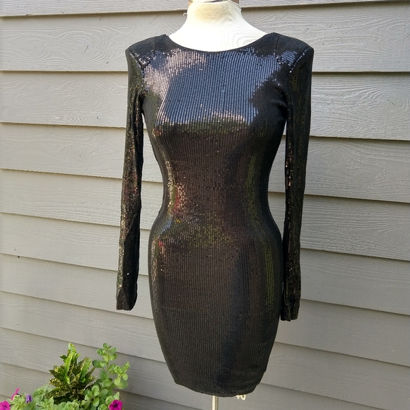 LADY DUTCH HIGH SOCIETY black sequin dress S XS - Picture 4 of 12